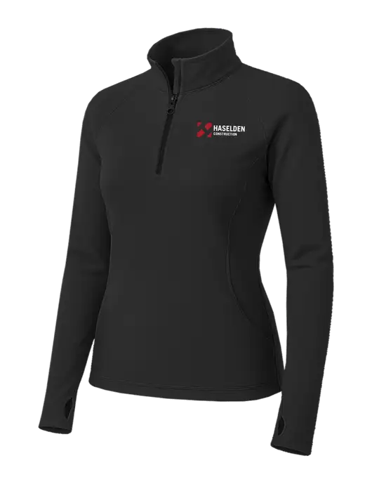 Charcoal Grey Womens Sport Wick Stretch 1/4 Zip Pullover w/Haselden Construction Logo