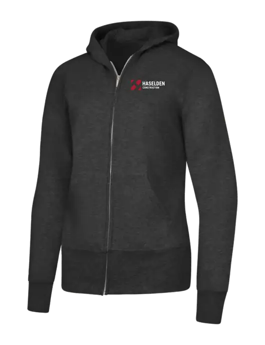 Dark Heather Grey Womens Core Fleece Full-Zip Hooded Sweatshirt w/Haselden Construction Logo