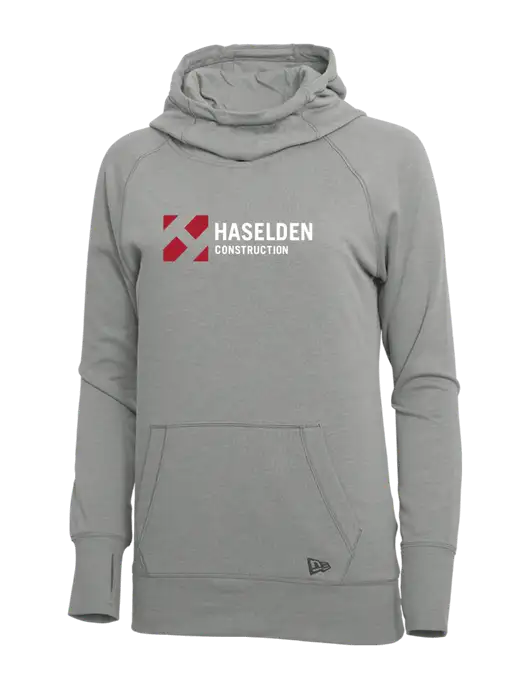 New Era Shadow Grey Heather Womens Tri-Blend Fleece Pullover Hoodie w/Haselden Construction Logo