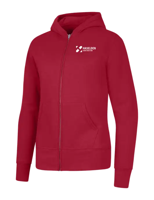 Red Womens Core Fleece Full-Zip Hooded Sweatshirt w/Haselden Construction Logo