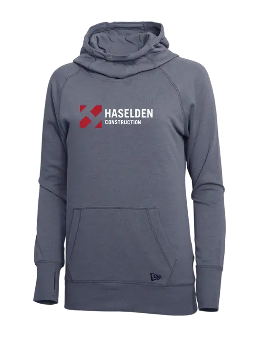 New Era True Navy Heather Womens Tri-Blend Fleece Pullover Hoodie w/Haselden Construction Logo