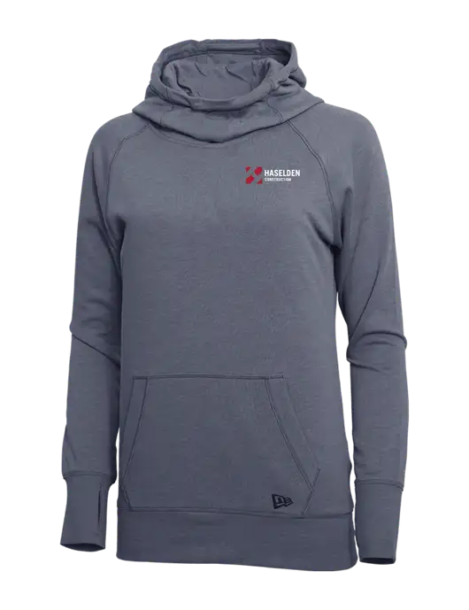 New Era True Navy Heather Womens Tri-Blend Fleece Pullover Hoodie w/Haselden Construction Logo