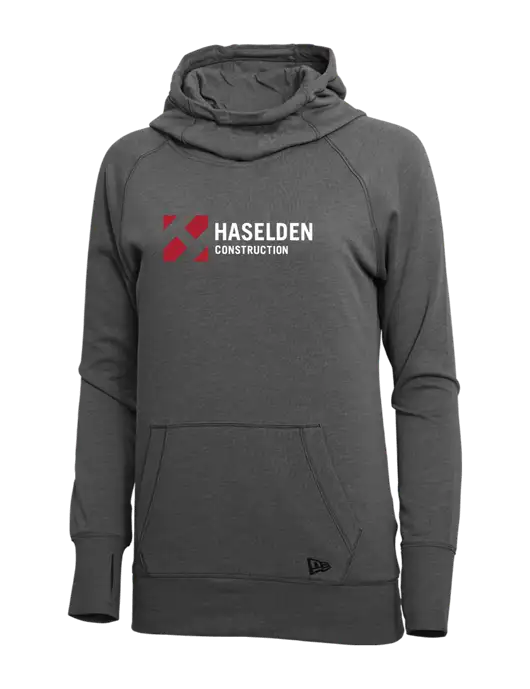 New Era Black Heather Womens Tri-Blend Fleece Pullover Hoodie w/Haselden Construction Logo