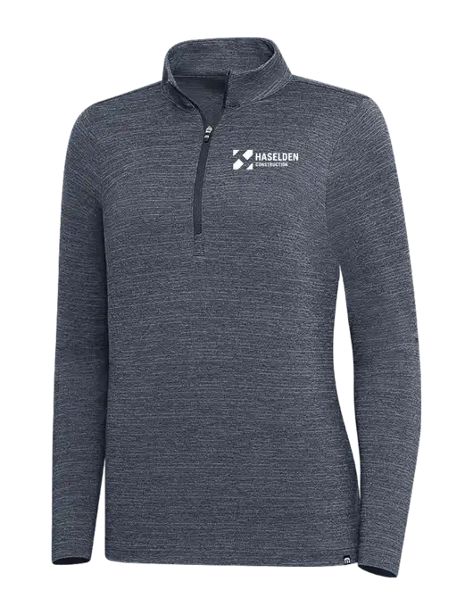 TravisMathew Navy Heather Womens Crestview 1/4 Zip w/Haselden Construction Logo