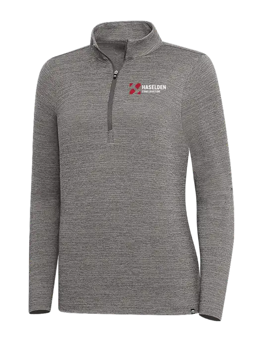 TravisMathew Medium Grey Heather Womens Crestview 1/4 Zip w/Haselden Construction Logo