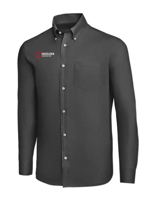 Brooks Brothers Dark Grey Wrinkle-Free Stretch Nailhead Shirt w/Haselden Construction Logo