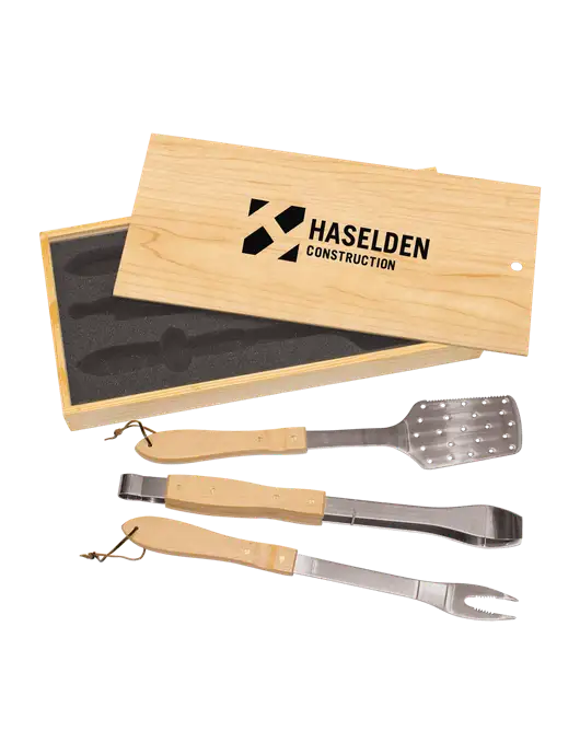 Wood BBQ Gift Set w/Haselden Construction Logo