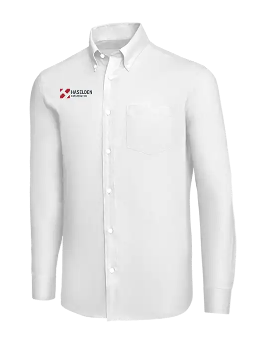 Brooks Brothers White Wrinkle-Free Stretch Nailhead Shirt w/Haselden Construction Logo