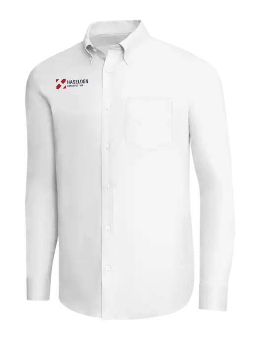 Brooks Brothers White Wrinkle-Free Stretch Pinpoint Shirt w/Haselden Construction Logo