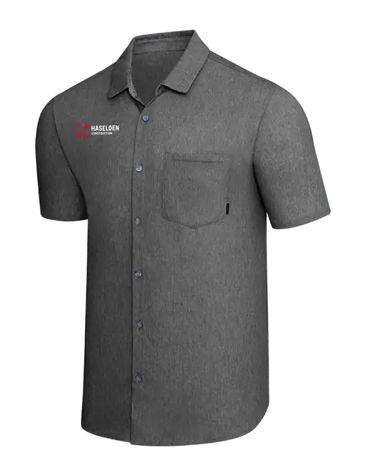 OGIO Dark Grey Heather Extend Short Sleeve Button Up Shirt w/Haselden Construction Logo
