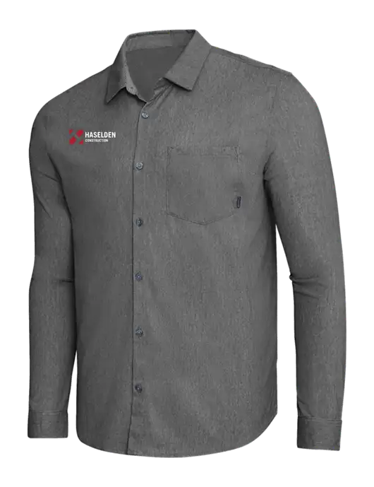 OGIO Dark Grey Heather Extend Long Sleeve Button Up Shirt w/Haselden Construction Logo