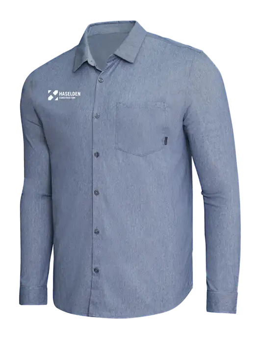 OGIO Slate Blue Heather Extend Long Sleeve Button Up Shirt w/Haselden Construction Logo