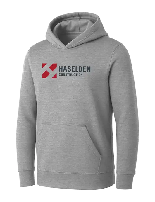 Womens Light Grey Heather Core Fleece Pullover Hooded Sweatshirt w/Haselden Construction Logo