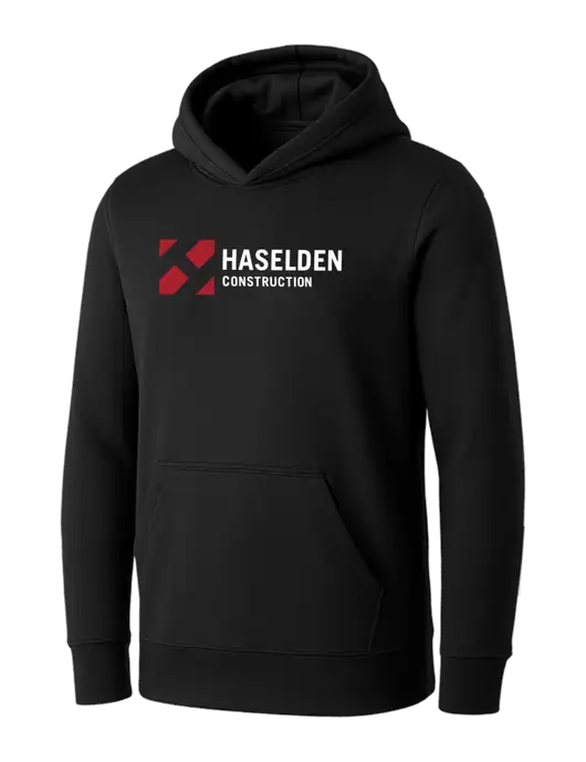 Womens Black Core Fleece Pullover Hooded Sweatshirt w/Haselden Construction Logo