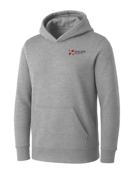 Womens Light Grey Heather Core Fleece Pullover Hooded Sweatshirt w/Haselden Construction Logo