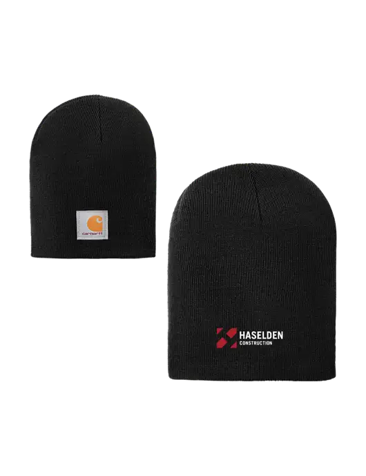 Carhartt Black Acrylic Knit Hat w/Haselden Construction Logo