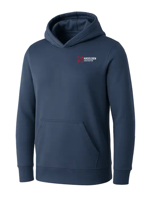 Womens Navy Core Fleece Pullover Hooded Sweatshirt w/Haselden Construction Logo