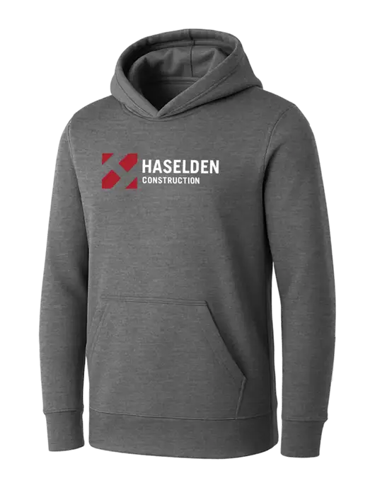 Womens Medium Grey Heather Core Fleece Pullover Hooded Sweatshirt w/Haselden Construction Logo