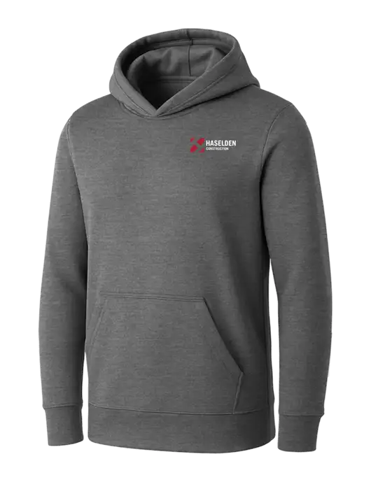 Womens Medium Grey Heather Core Fleece Pullover Hooded Sweatshirt w/Haselden Construction Logo
