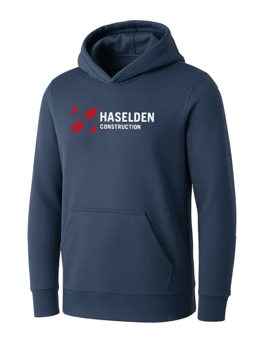 Womens Navy Core Fleece Pullover Hooded Sweatshirt w/Haselden Construction Logo