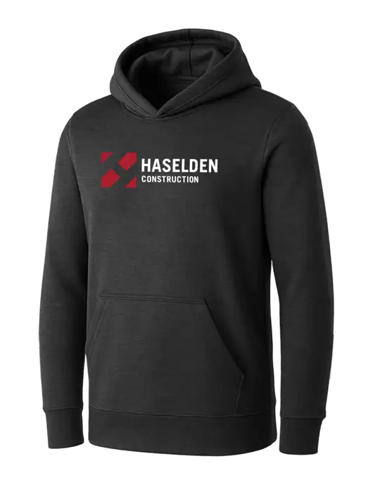 Womens Dark Grey Heather Core Fleece Pullover Hooded Sweatshirt w/Haselden Construction Logo