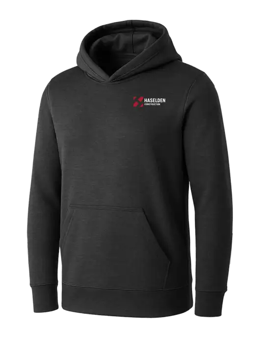 Womens Dark Grey Heather Core Fleece Pullover Hooded Sweatshirt w/Haselden Construction Logo