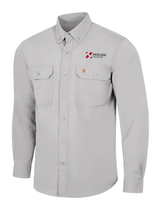 Carhartt Force Light Grey Solid Long Sleeve Shirt w/Haselden Construction Logo