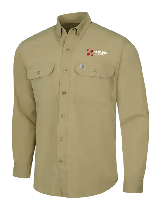 Carhartt Force Dark Tan Solid Long Sleeve Shirt w/Haselden Construction Logo