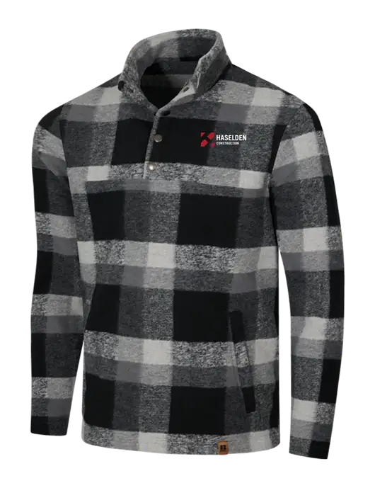 Russell Outdoors Black/White Plaid Basin Snap Pullover w/Haselden Construction Logo