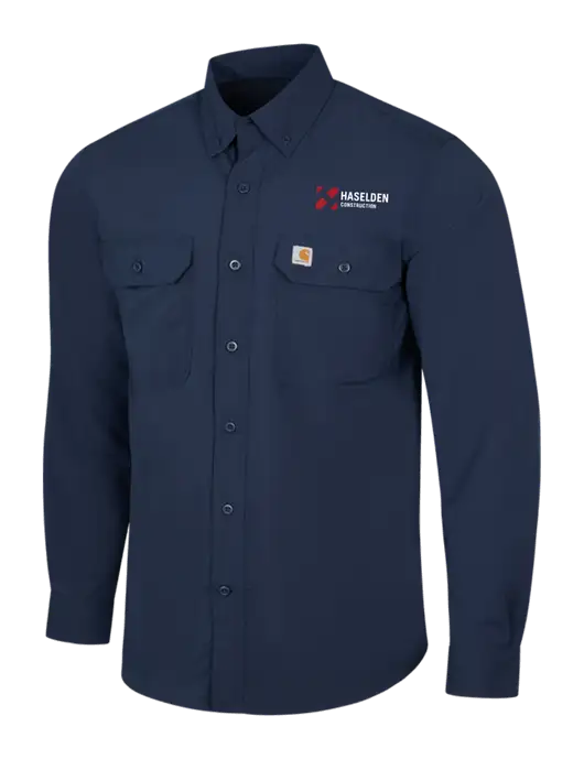 Carhartt Force Navy Long Sleeve Shirt w/Haselden Construction Logo