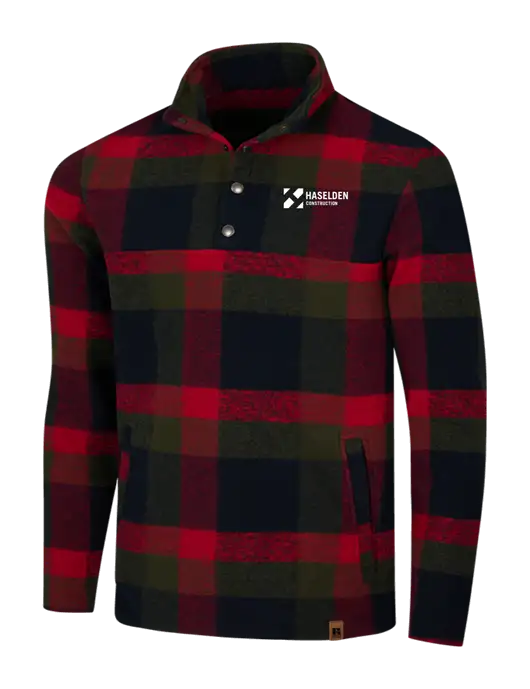 Russell Outdoors Red/Black Plaid Basin Snap Pullover w/Haselden Construction Logo