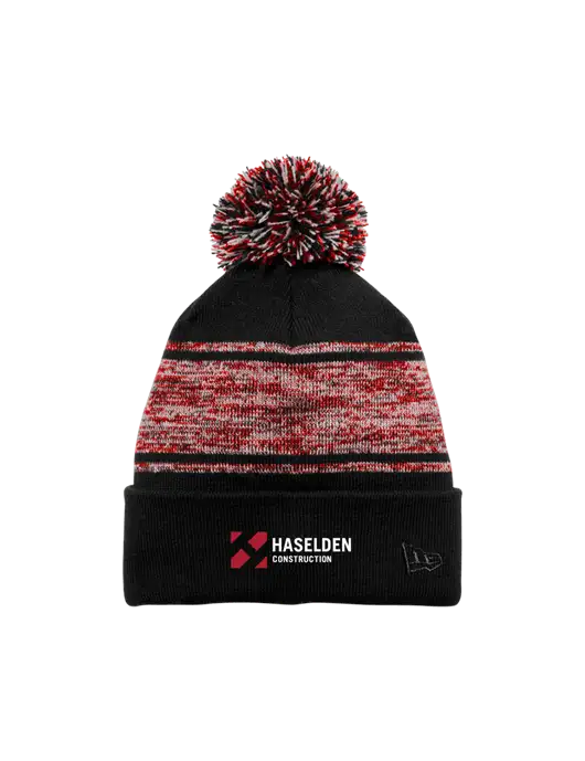 New Era Black/Red Knit Chilled Pom Beanie w/Haselden Construction Logo