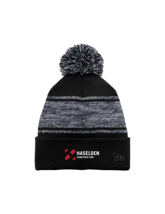 New Era Black/Navy Knit Chilled Pom Beanie w/Haselden Construction Logo