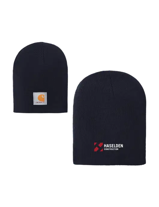 Carhartt Dark Navy Acrylic Knit Hat w/Haselden Construction Logo