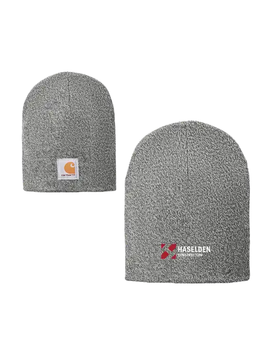 Carhartt Medium Grey Heather Acrylic Knit Hat w/Haselden Construction Logo