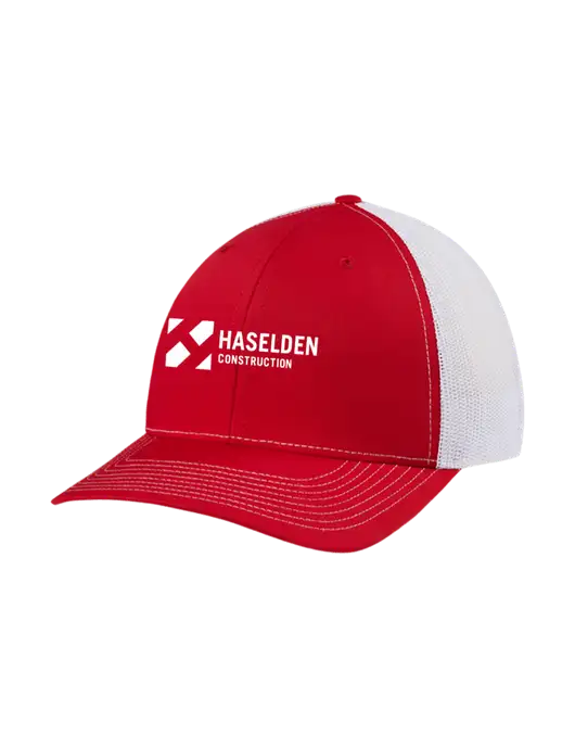 Richardson Adjustable Snapback Original 112 Trucker Cap Red w/White Mesh w/Haselden Construction Logo