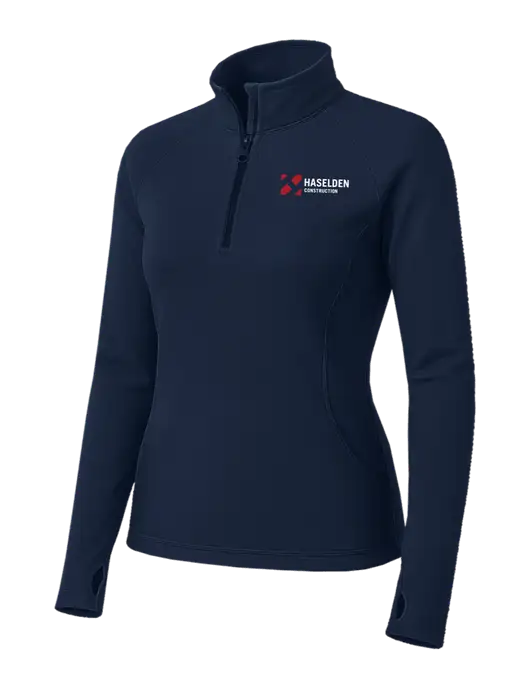 Navy Womens Sport Wick Stretch 1/4 Zip Pullover w/Haselden Construction Logo