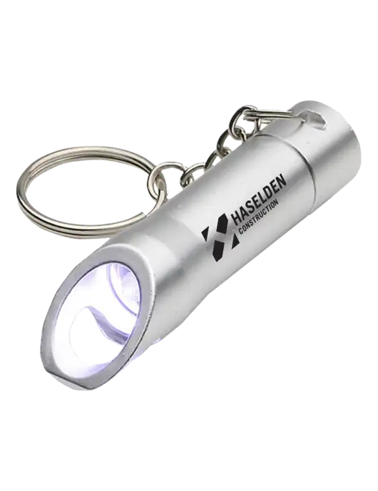 Silver Pocket LED Flashlight with Bottle Opener & Keychain w/Haselden Construction Logo