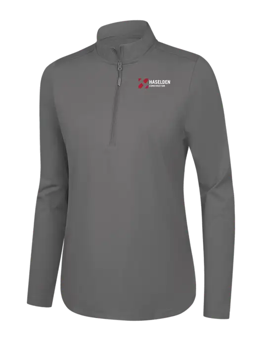  Womens Dark Medium Grey C-FREE Double Knit 1/4-Zip w/Haselden Construction Logo