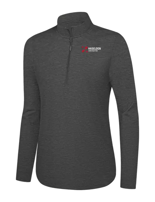  Womens Dark Grey Heather C-FREE Double Knit 1/4-Zip w/Haselden Construction Logo