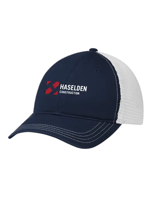Richardson 111 Garment Washed Trucker Cap Navy w/White Mesh w/Haselden Construction Logo
