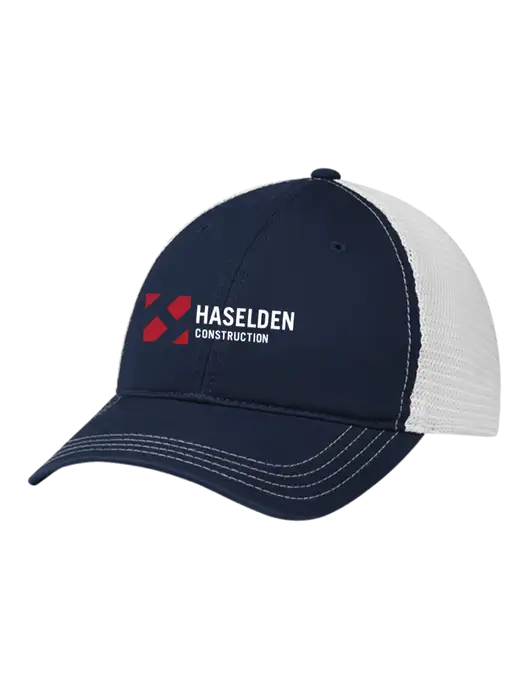Richardson 111 Garment Washed Trucker Cap Navy w/White Mesh w/Haselden Construction Logo