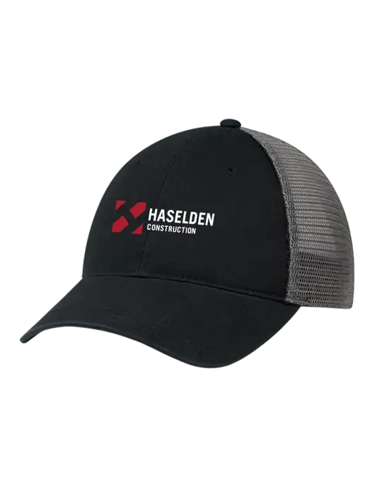Richardson 111 Garment Washed Trucker Cap Black w/Charcoal Mesh w/Haselden Construction Logo