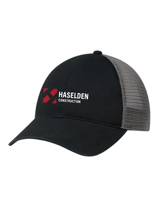 Richardson 111 Garment Washed Trucker Cap Black w/Charcoal Mesh w/Haselden Construction Logo