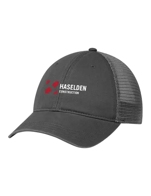 Richardson 111 Garment Washed Trucker Cap Charcoal w/Charcoal Mesh w/Haselden Construction Logo