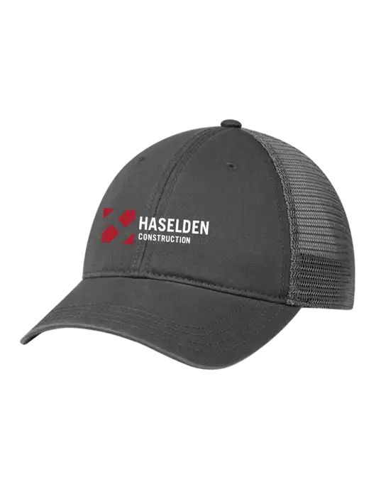 Richardson 111 Garment Washed Trucker Cap Charcoal w/Charcoal Mesh w/Haselden Construction Logo