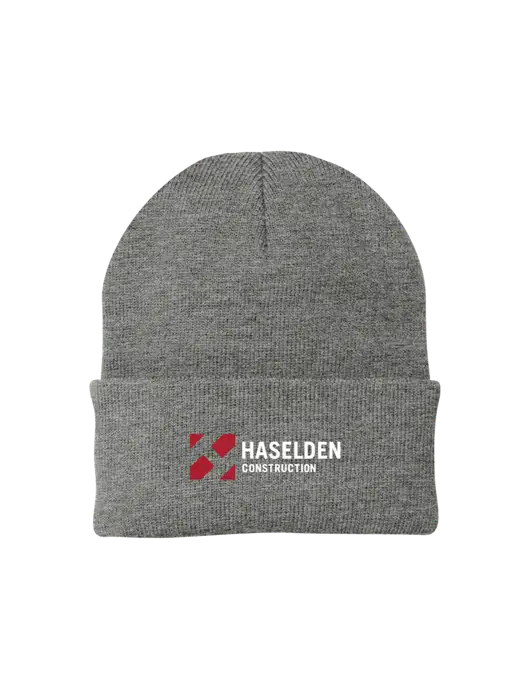 Medium Grey Heather Knit Cap w/Haselden Construction Logo