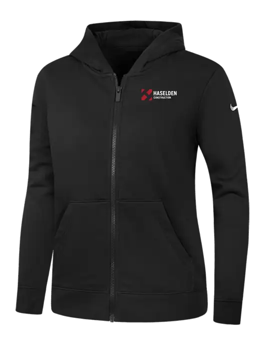 Nike Womens Club Fleece Sleeve Swoosh Full-Zip Black Hoodie w/Haselden Construction Logo