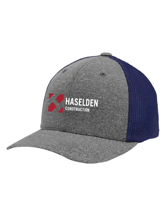 Flexfit Navy/Medium Grey Heather Melange Mesh Back Trucker Cap w/Haselden Construction Logo