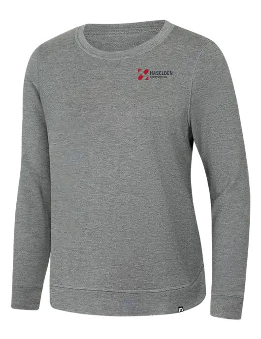 TravisMathew Womens Light Grey Heather Lightweight Long Weekend Crew w/Haselden Construction Logo